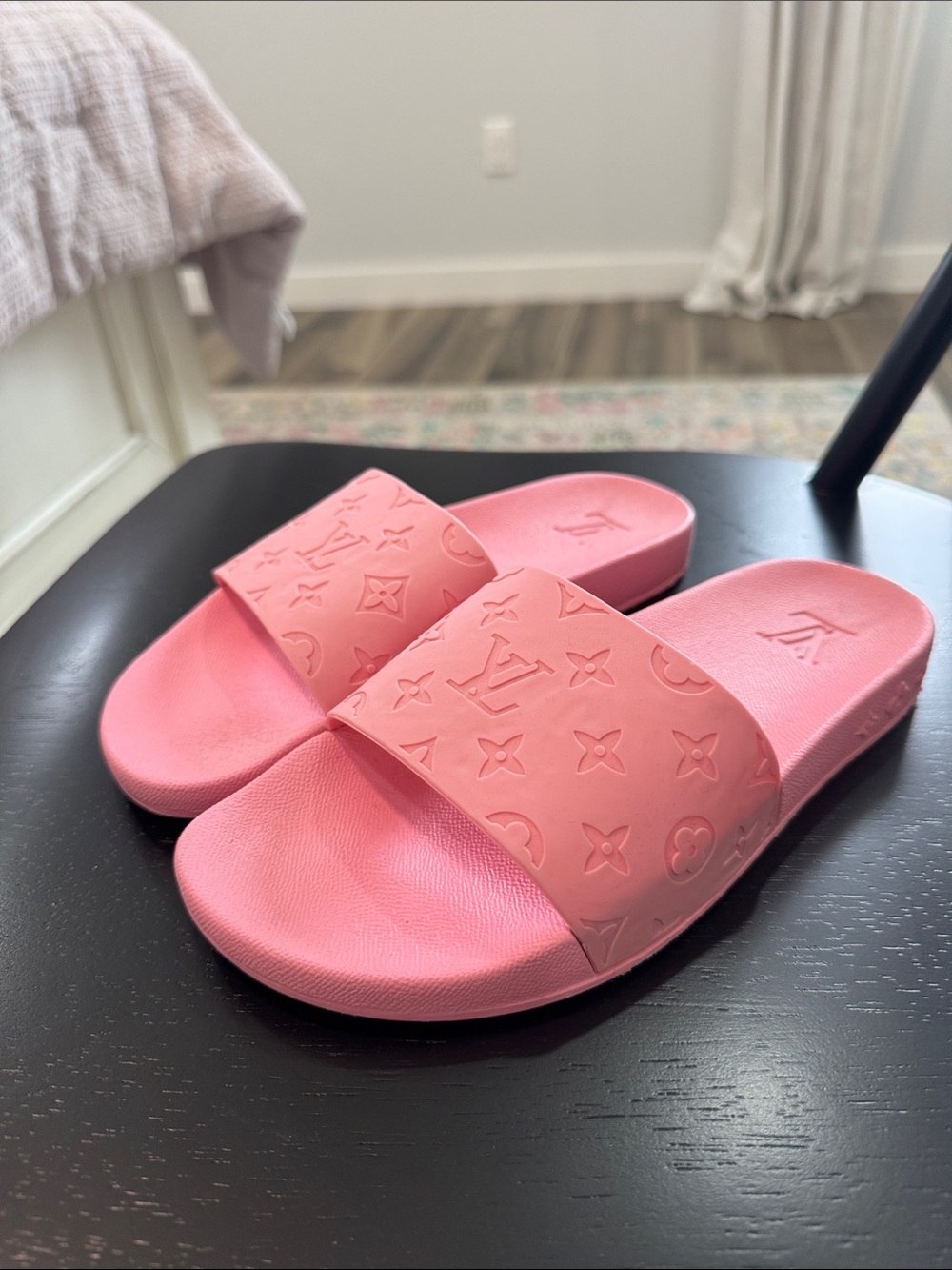 Louis Vuitton (faux) Pink Monogram Rubber Slide Sandals